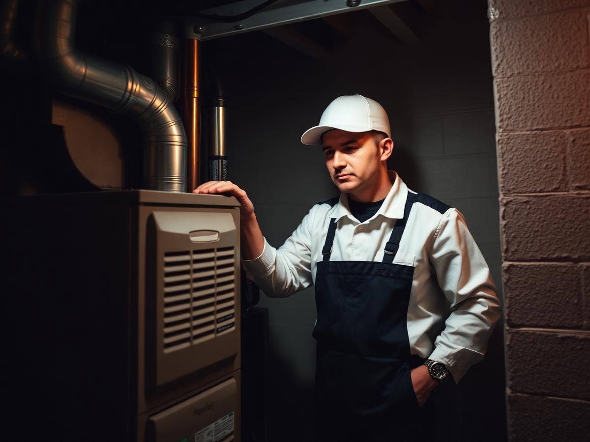 HVAC technician servicing a residential furnace